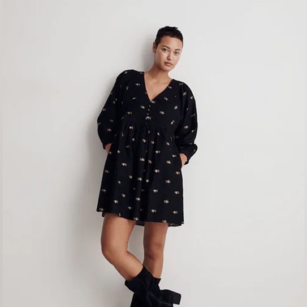 Sold Out NWT Madewell Corduroy Quilted-Bib Mini Dress in Blurred Ikat